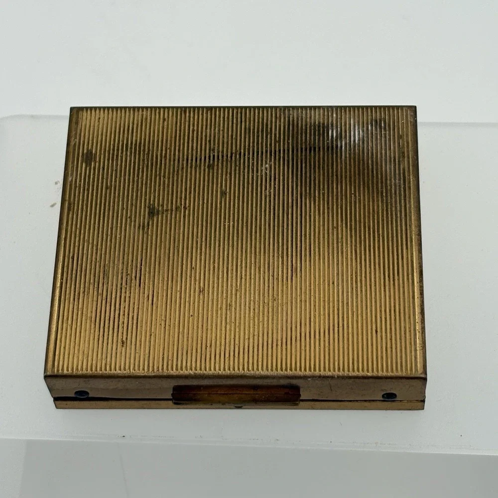 Vintage Fifth Avenue Rex Square Compact Mother of Pearl Black Enamel Made‎ USA